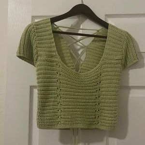 Sage color crop  lace up sweater by JLUXLABEL size medium..